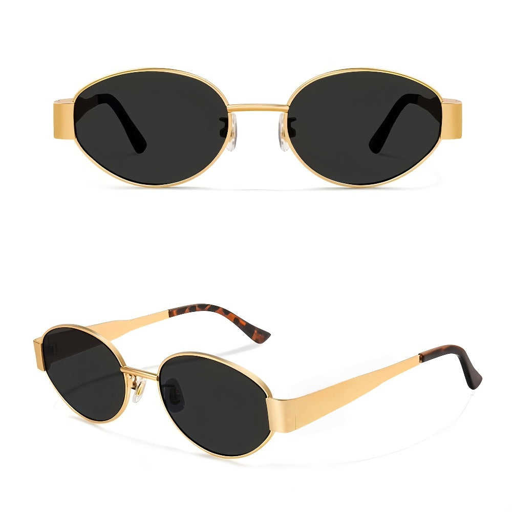 Sunglasses for Men - Retro Oval 2 Pack Metal Frame Vintage Fashion Eyewear Unisex Women Travel - product detail view 5