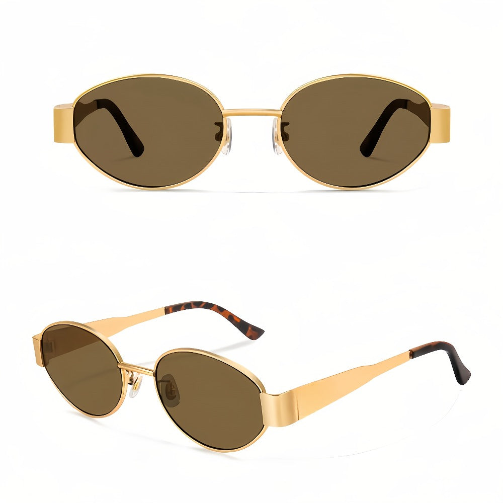 Sunglasses for Men - Retro Oval 2 Pack Metal Frame Vintage Fashion Eyewear Unisex Women Travel - product detail view 7