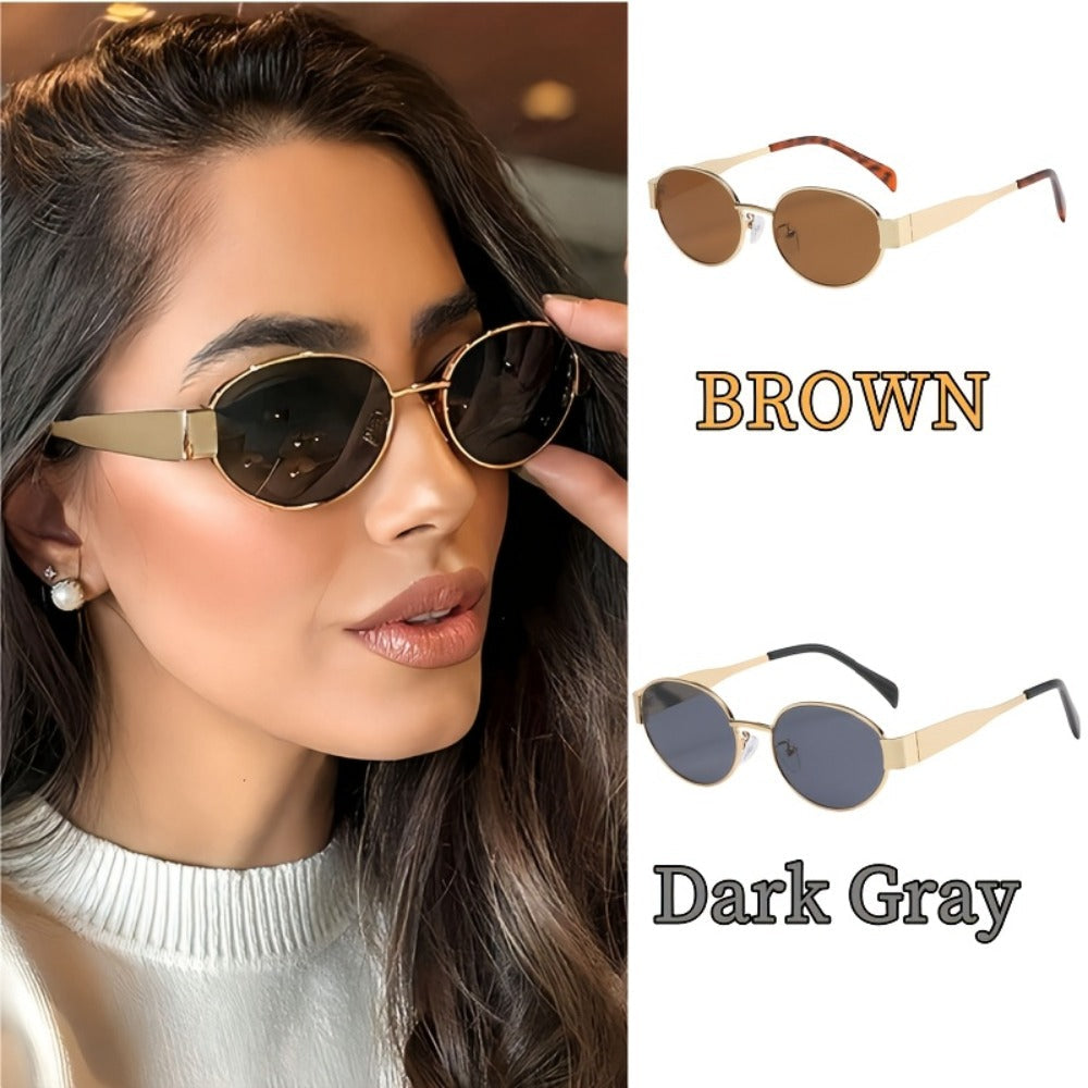 Sunglasses for Men - Retro Oval 2 Pack Metal Frame Vintage Fashion Eyewear Unisex Women Travel - product detail view 8