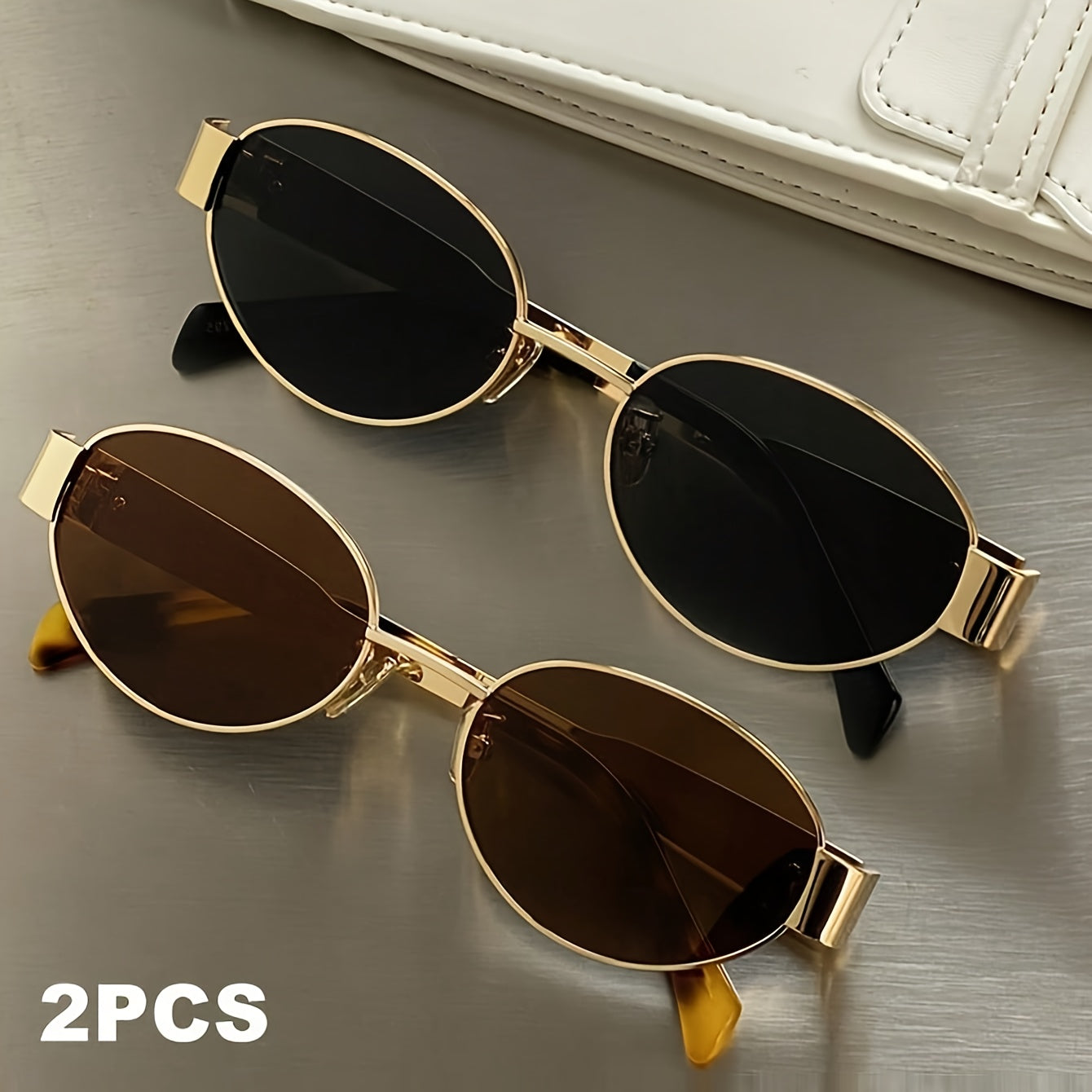 Sunglasses for Men - Retro Oval 2 Pack Metal Frame Vintage Fashion Eyewear Unisex Women Travel - product detail view 10