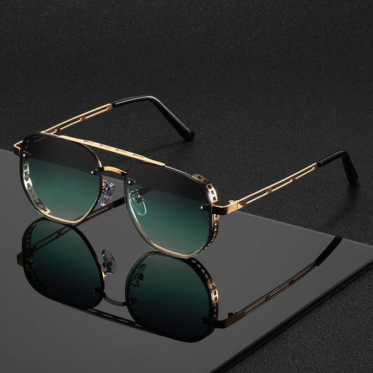 Sunglasses for Men - Retro Punk Oversized Round - Hollow Gold Metal Frame Gradient Lens for - main product view
