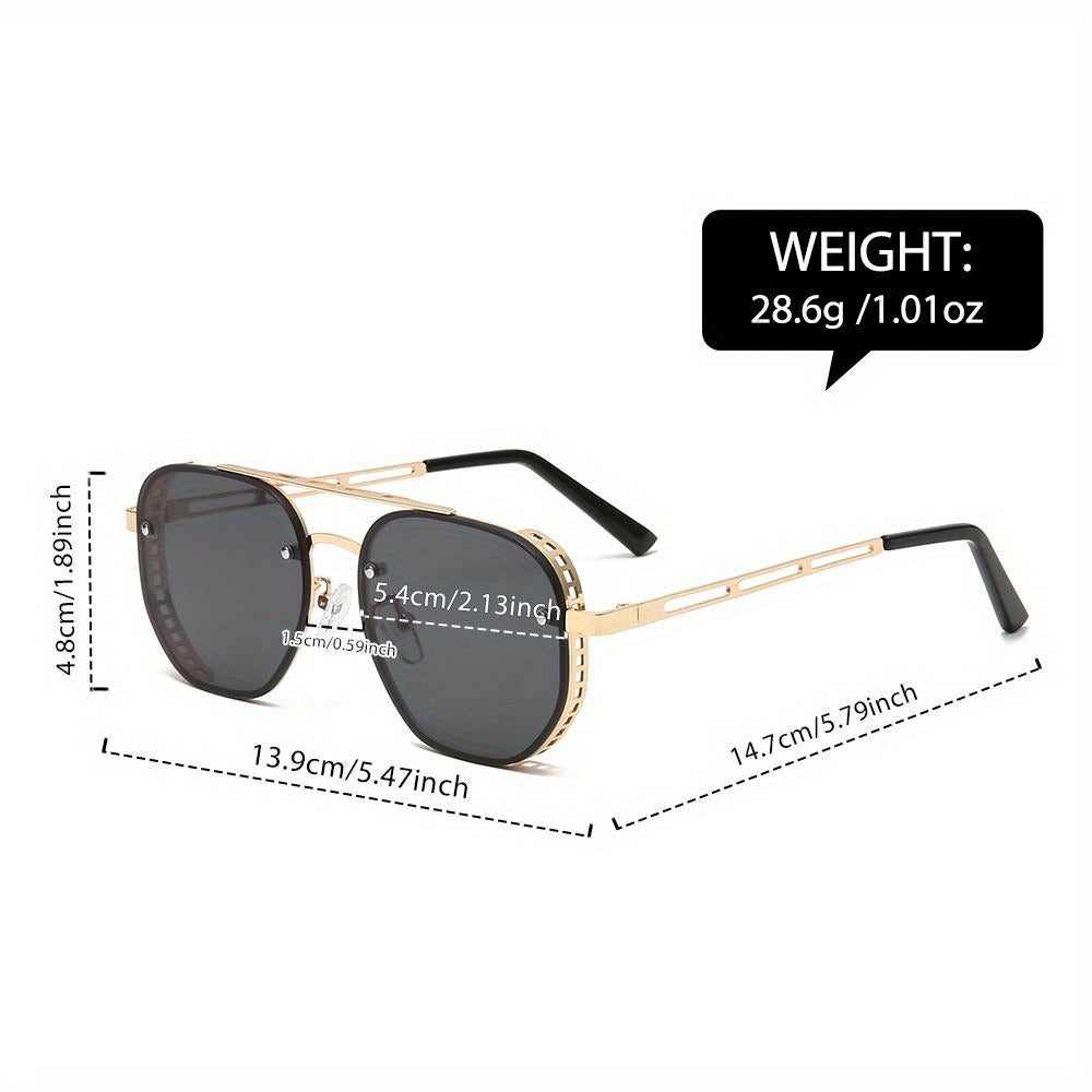 Sunglasses for Men - Retro Punk Oversized Round - Hollow Gold Metal Frame Gradient Lens for - product detail view 2