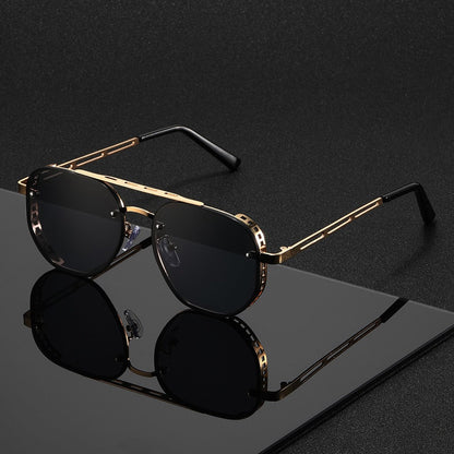 Sunglasses for Men - Retro Punk Oversized Round - Hollow Gold Metal Frame Gradient Lens for - product detail view 6