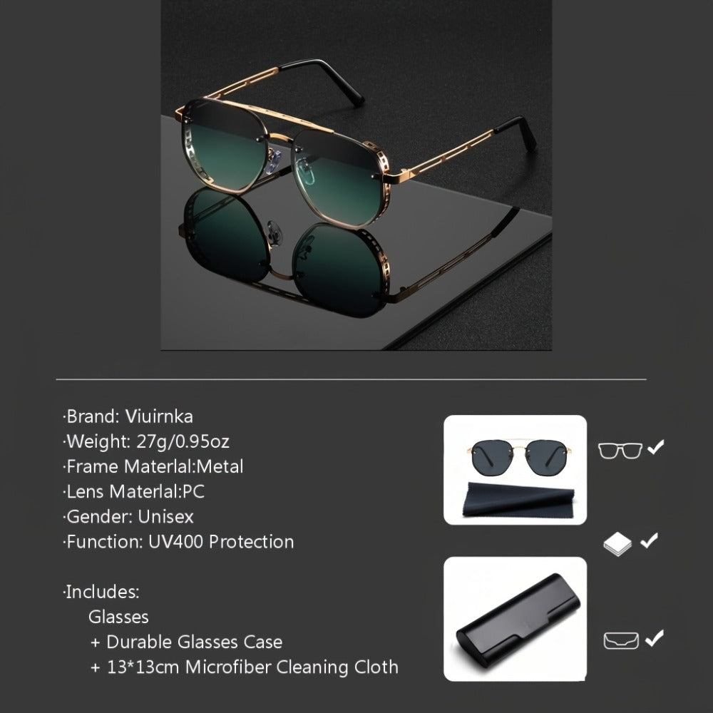 Sunglasses for Men - Retro Punk Oversized Round - Hollow Gold Metal Frame Gradient Lens for - product detail view 7