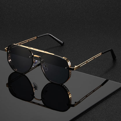 Sunglasses for Men - Retro Punk Oversized Round - Hollow Gold Metal Frame Gradient Lens for - product detail view 13