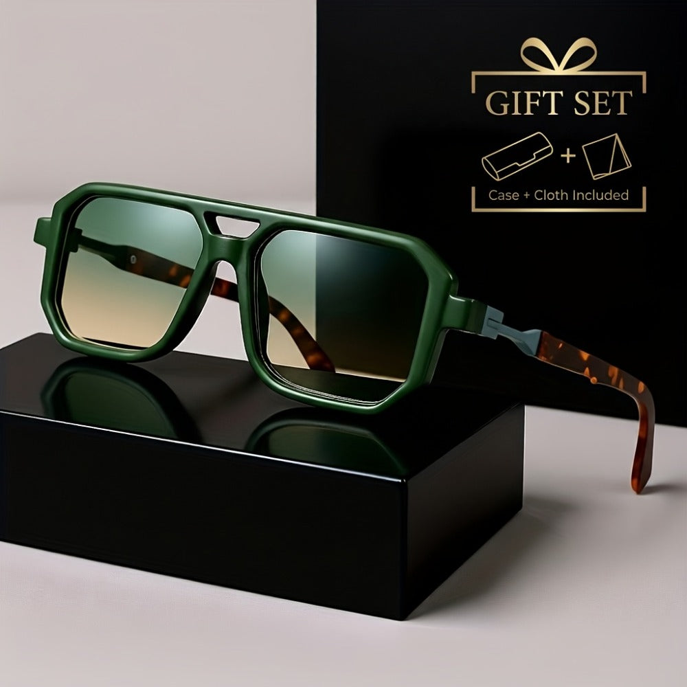 Sunglasses for Men - Retro Square UV400 Oversized Frame - Tortoiseshell Arms Unisex Fashion - main product view