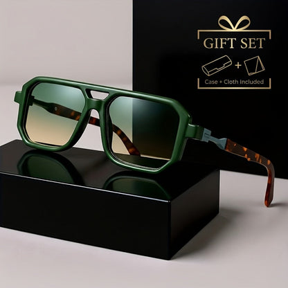Sunglasses for Men - Retro Square UV400 Oversized Frame - Tortoiseshell Arms Unisex Fashion - main product view