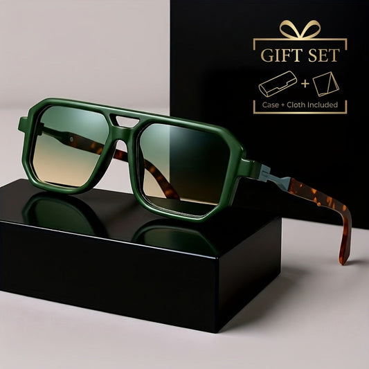 Sunglasses for Men - Retro Square UV400 Oversized Frame - Tortoiseshell Arms Unisex Fashion - main product view