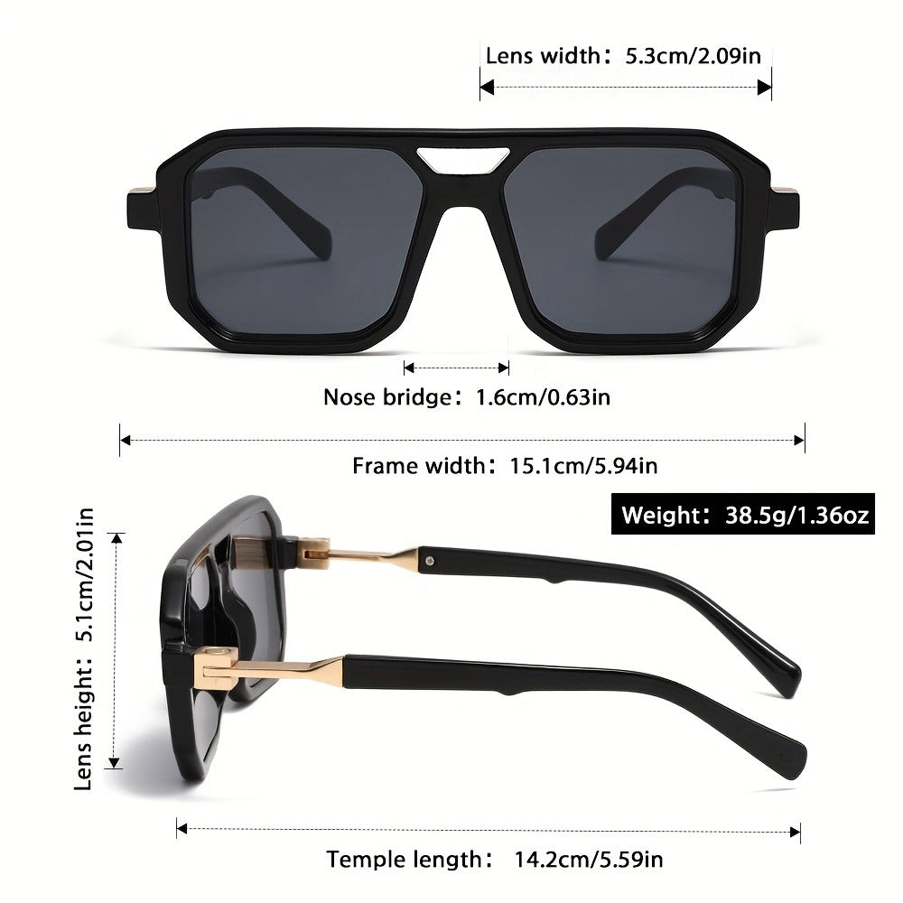 Sunglasses for Men - Retro Square UV400 Oversized Frame - Tortoiseshell Arms Unisex Fashion - product detail view 2