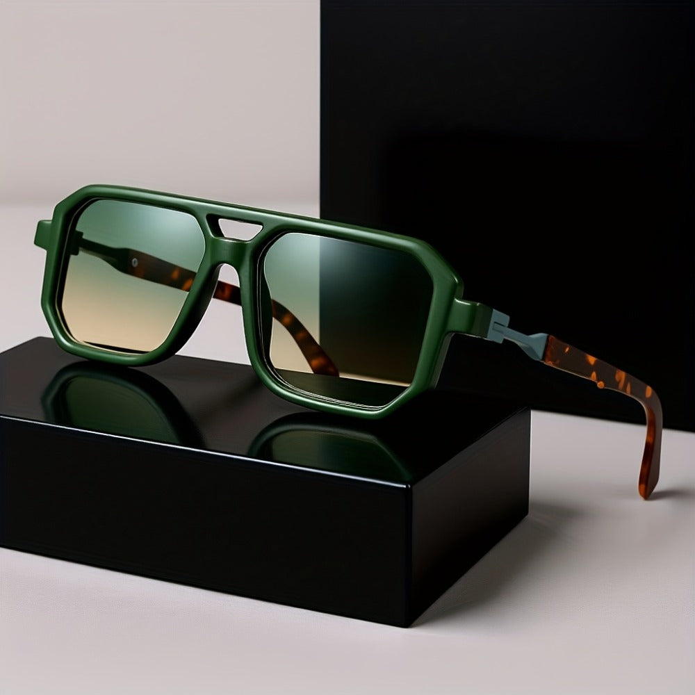 Sunglasses for Men - Retro Square UV400 Oversized Frame - Tortoiseshell Arms Unisex Fashion - product detail view 5
