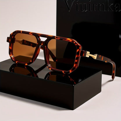 Sunglasses for Men - Retro Square UV400 Oversized Frame - Tortoiseshell Arms Unisex Fashion - product detail view 8