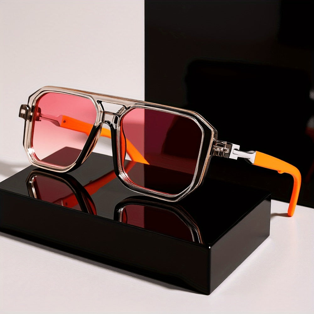 Sunglasses for Men - Retro Square UV400 Oversized Frame - Tortoiseshell Arms Unisex Fashion - product detail view 9