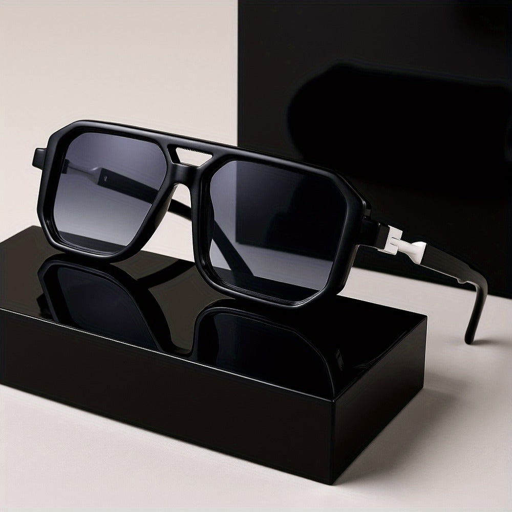 Sunglasses for Men - Retro Square UV400 Oversized Frame - Tortoiseshell Arms Unisex Fashion - product detail view 11