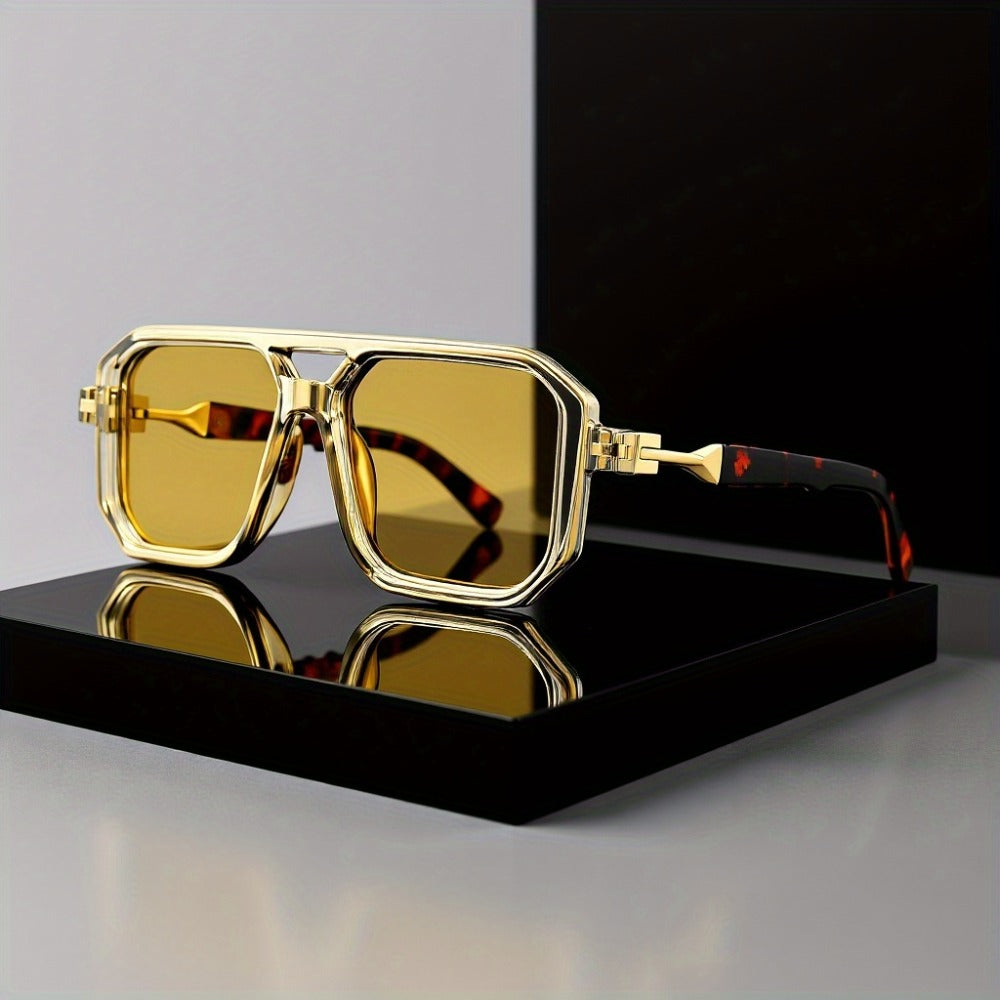 Sunglasses for Men - Retro Square UV400 Oversized Frame - Tortoiseshell Arms Unisex Fashion - product detail view 13
