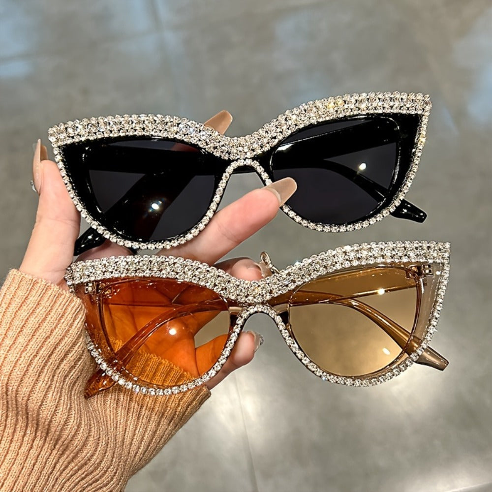 Sunglasses for Women - Rhinestone Cat Eye Glasses 2 Pack Sparkling Crystal Composite Frame - product detail view 3