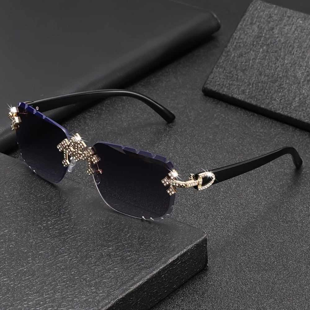 Sunglasses for Men - Rhinestone Frameless Square Glasses Decorative Fashion Eyewear for Women & - main product view