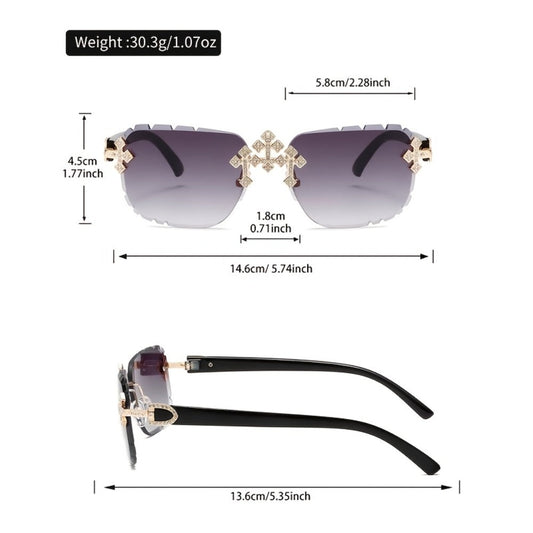 Sunglasses for Men - Rhinestone Frameless Square Glasses Decorative Fashion Eyewear for Women & - product detail view 2