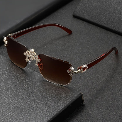 Sunglasses for Men - Rhinestone Frameless Square Glasses Decorative Fashion Eyewear for Women & - product detail view 4