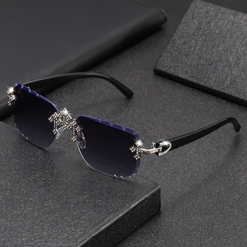 Sunglasses for Men - Rhinestone Frameless Square Glasses Decorative Fashion Eyewear for Women & - product detail view 5