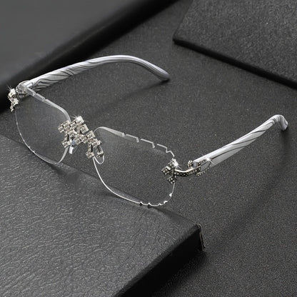 Sunglasses for Men - Rhinestone Frameless Square Glasses Decorative Fashion Eyewear for Women & - product detail view 6