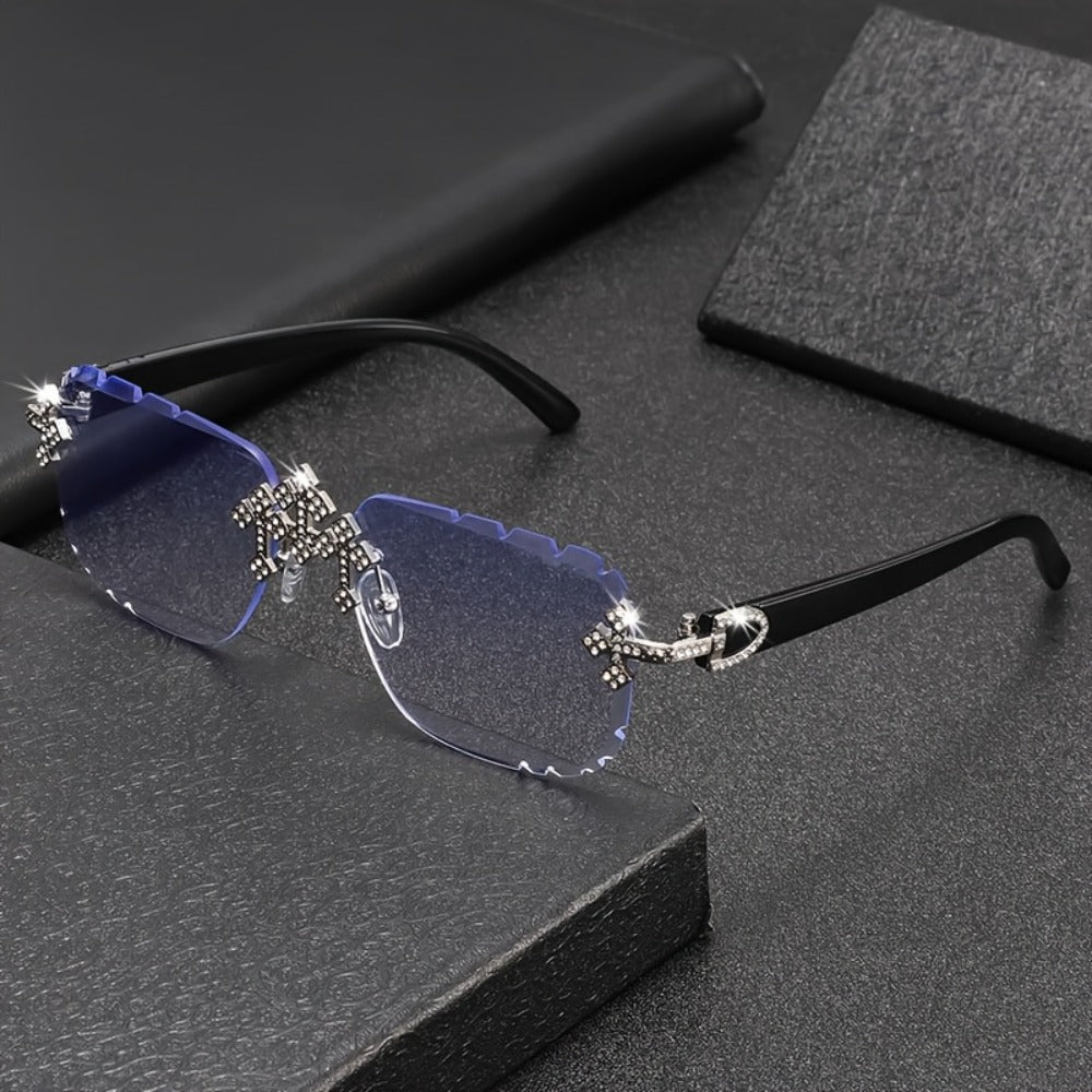 Sunglasses for Men - Rhinestone Frameless Square Glasses Decorative Fashion Eyewear for Women & - product detail view 8