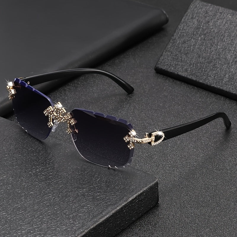 Sunglasses for Men - Rhinestone Frameless Square Glasses Decorative Fashion Eyewear for Women & - product detail view 9