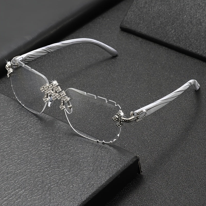 Sunglasses for Men - Rhinestone Frameless Square Glasses Decorative Fashion Eyewear for Women & - product detail view 11