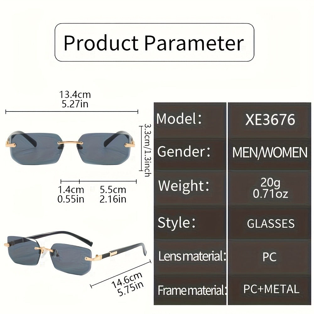 Sunglasses for Men - Rimless 5-Pack Women Frameless Metal Fashion Eyewear in Grey, Brown - product detail view 2