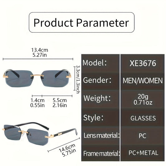 Sunglasses for Men - Rimless 5-Pack Women Frameless Metal Fashion Eyewear in Grey, Brown - product detail view 2