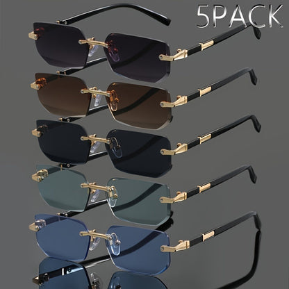 Sunglasses for Men - Rimless 5-Pack Women Frameless Metal Fashion Eyewear in Grey, Brown - product detail view 3