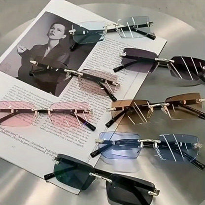 Sunglasses for Men - Rimless 5-Pack Women Frameless Metal Fashion Eyewear in Grey, Brown - product detail view 5