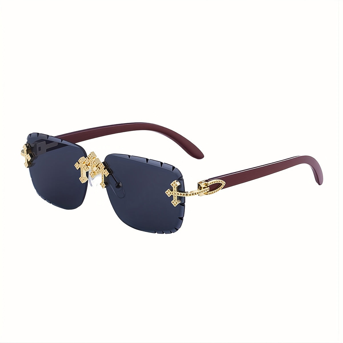 Sunglasses for Men - Rimless Glasses for Frameless Square Retro Wood Grain Design, Gradient PC - product detail view 10