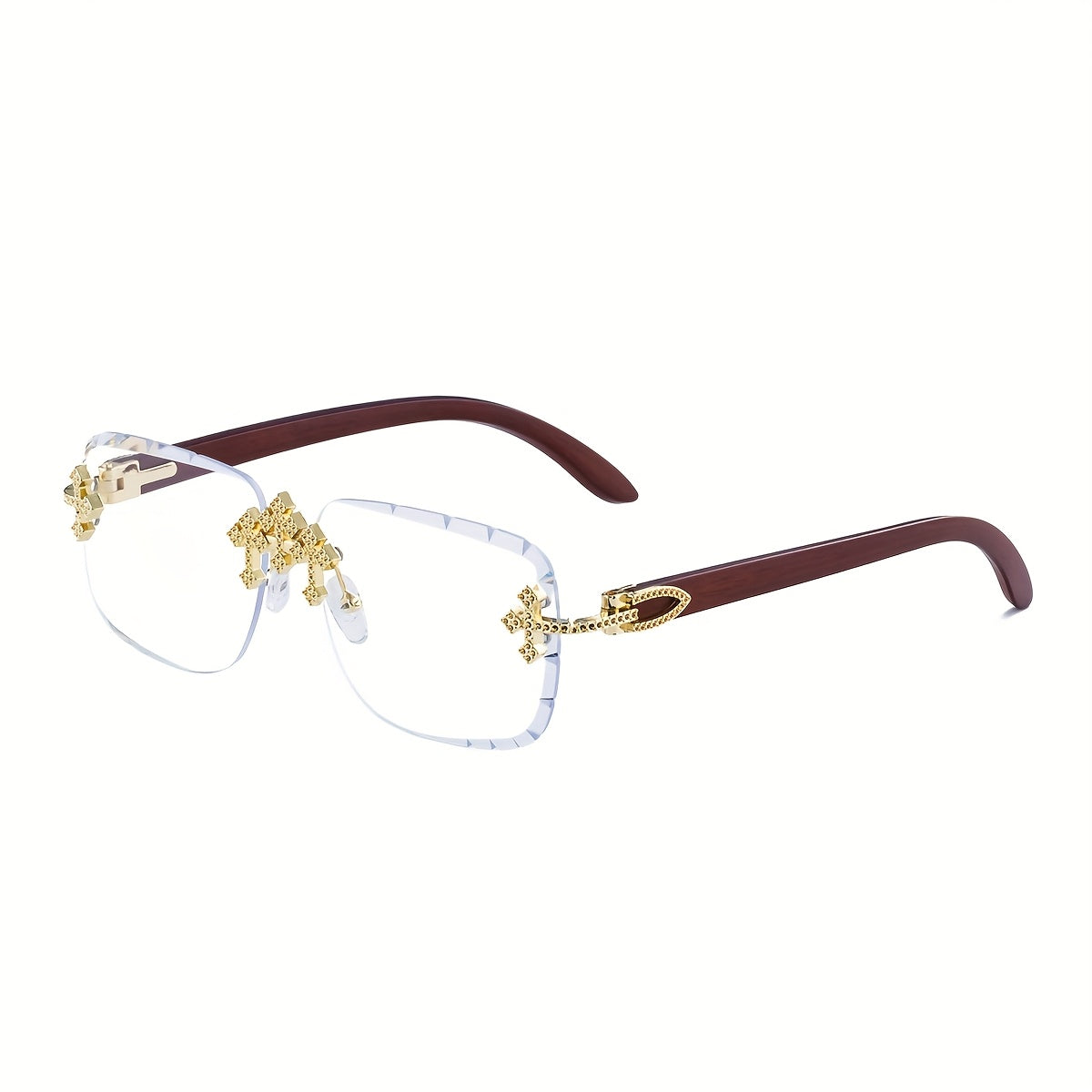 Sunglasses for Men - Rimless Glasses for Frameless Square Retro Wood Grain Design, Gradient PC - product detail view 11