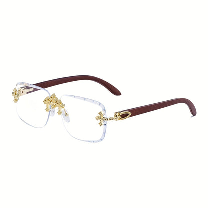 Sunglasses for Men - Rimless Glasses for Frameless Square Retro Wood Grain Design, Gradient PC - product detail view 11