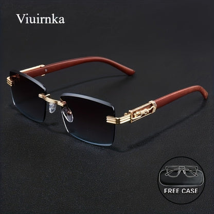 Sunglasses for Men - Rimless Rectangle Glasses for Women , Vintage Leopard Temple Design - main product view
