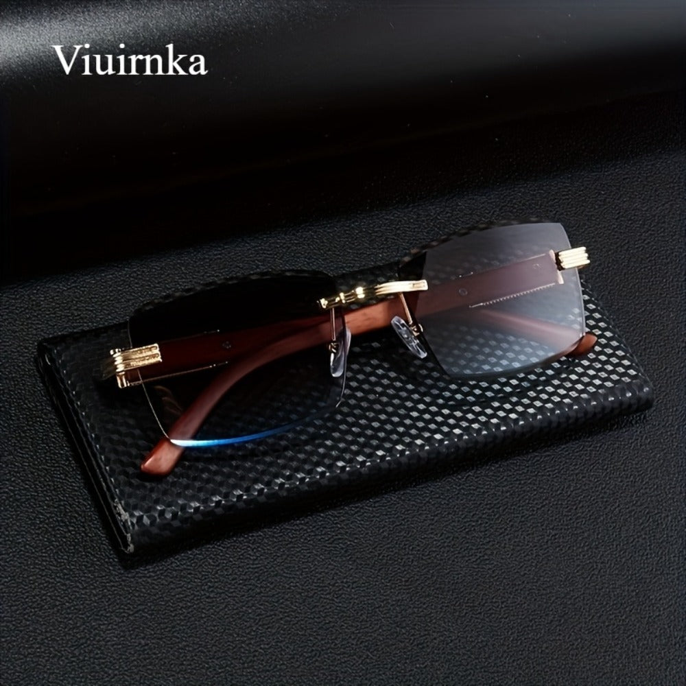 Sunglasses for Men - Rimless Rectangle Glasses for Women , Vintage Leopard Temple Design - product detail view 2