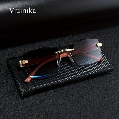 Sunglasses for Men - Rimless Rectangle Glasses for Women , Vintage Leopard Temple Design - product detail view 2