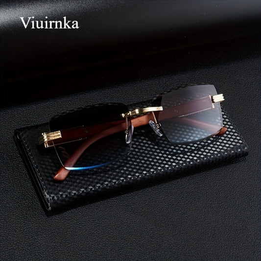 Sunglasses for Men - Rimless Rectangle Glasses for Women , Vintage Leopard Temple Design - product detail view 2