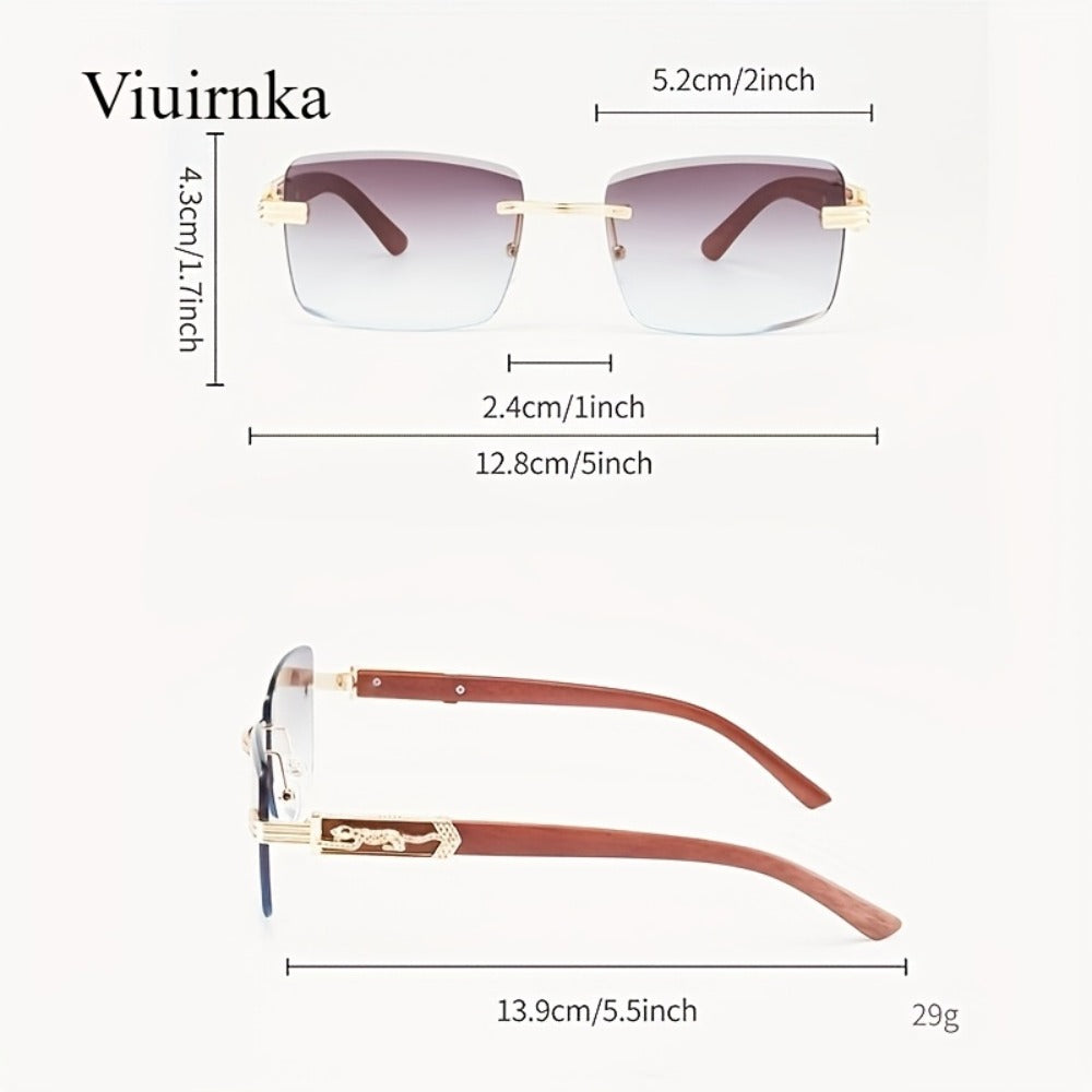 Sunglasses for Men - Rimless Rectangle Glasses for Women , Vintage Leopard Temple Design - product detail view 5