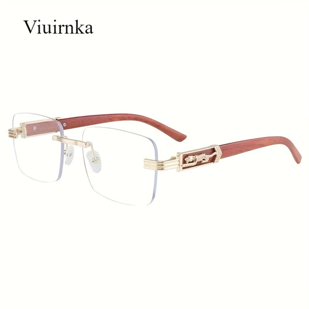 Sunglasses for Men - Rimless Rectangle Glasses for Women , Vintage Leopard Temple Design - product detail view 6