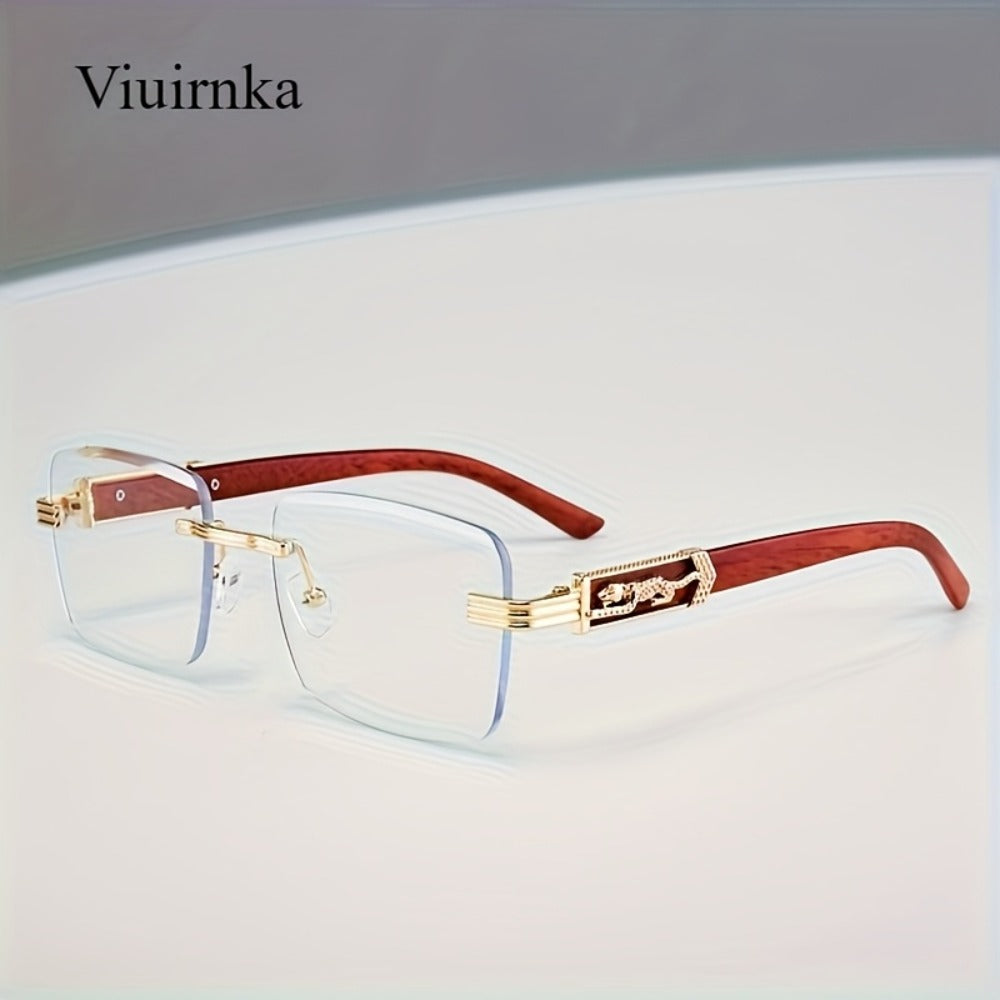 Sunglasses for Men - Rimless Rectangle Glasses for Women , Vintage Leopard Temple Design - product detail view 7