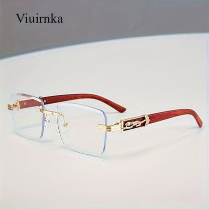 Sunglasses for Men - Rimless Rectangle Glasses for Women , Vintage Leopard Temple Design - product detail view 7