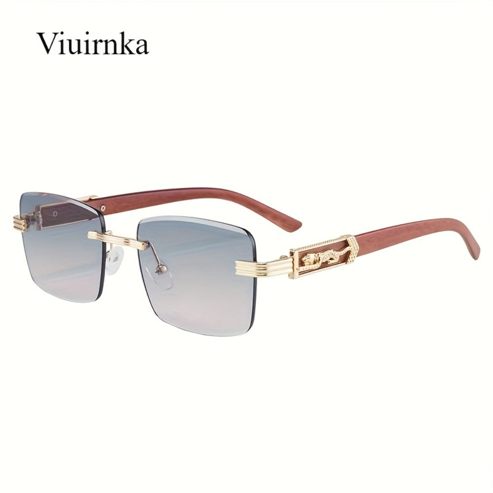 Sunglasses for Men - Rimless Rectangle Glasses for Women , Vintage Leopard Temple Design - product detail view 10
