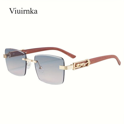 Sunglasses for Men - Rimless Rectangle Glasses for Women , Vintage Leopard Temple Design - product detail view 10