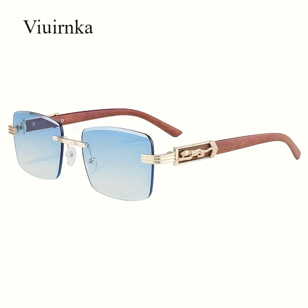 Sunglasses for Men - Rimless Rectangle Glasses for Women , Vintage Leopard Temple Design - product detail view 11