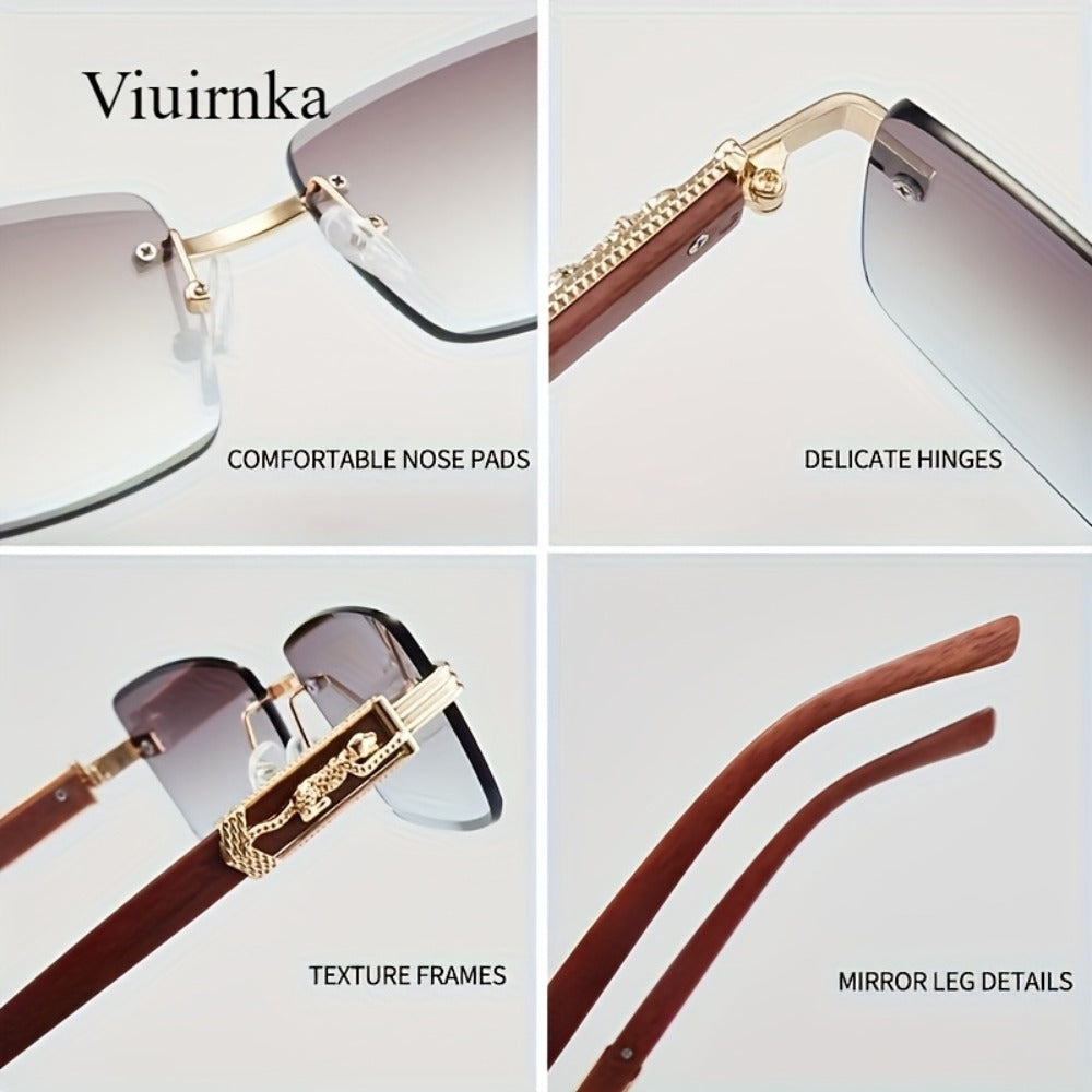 Sunglasses for Men - Rimless Rectangle Glasses for Women , Vintage Leopard Temple Design - product detail view 12