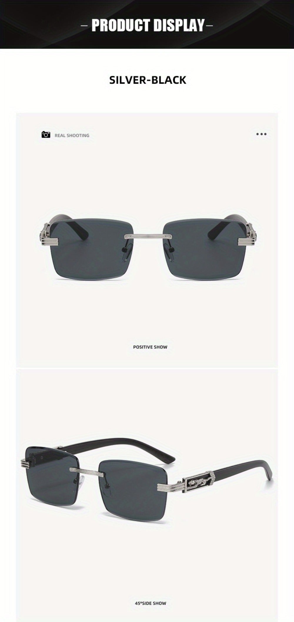 Sunglasses for Men - Rimless Rectangle Glasses for Women , Vintage Leopard Temple Design - product detail view 14