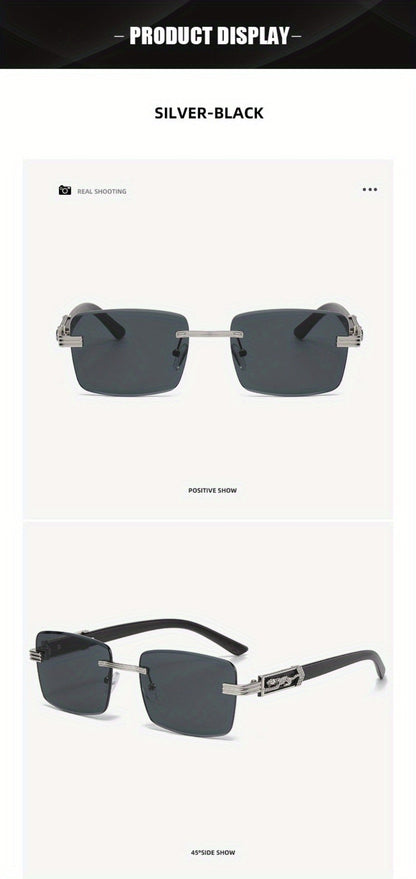 Sunglasses for Men - Rimless Rectangle Glasses for Women , Vintage Leopard Temple Design - product detail view 14