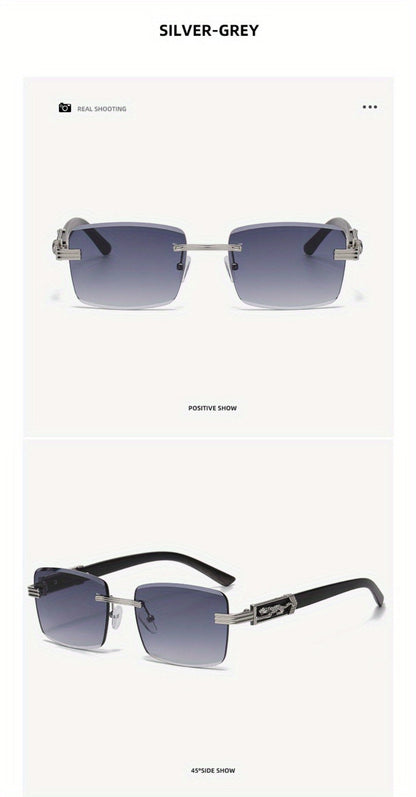 Sunglasses for Men - Rimless Rectangle Glasses for Women , Vintage Leopard Temple Design - product detail view 15