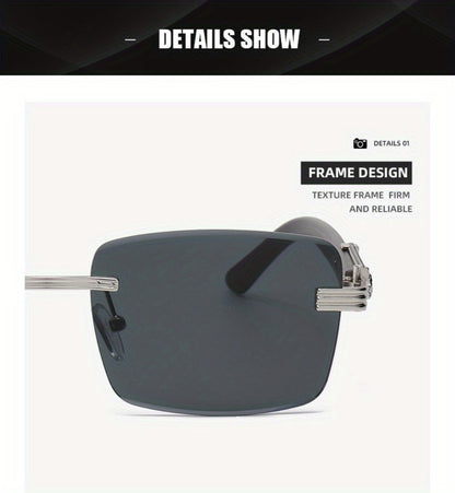 Sunglasses for Men - Rimless Rectangle Glasses for Women , Vintage Leopard Temple Design - product detail view 16